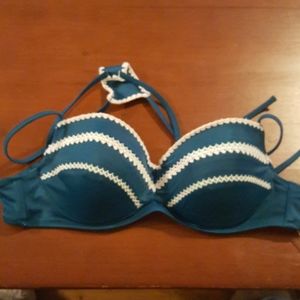 Bikini top dark teal white size 34B